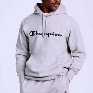 CHAMPION Mens L Heather Gary Hoodie Sweatshirt w/ Iconic Embroidered "Champion"